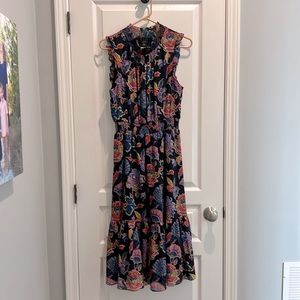 Floral navy mod length dress with lining